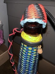 Vintage Viresa Plastic Braided Wine Bottle Boho Chic Spain colorful 16.75&Prime; H