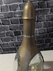 Vintage India Brass Italia Glass Bottle Wine Rum Liquor Decanter Bar Decor O7