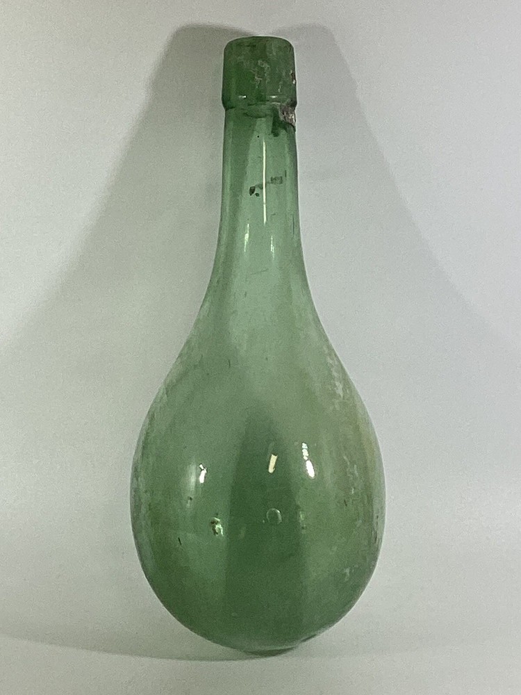 Antique Vtg. Hand Blown Wine Bottle Torpedo Round Bottom Green Glass 8”
