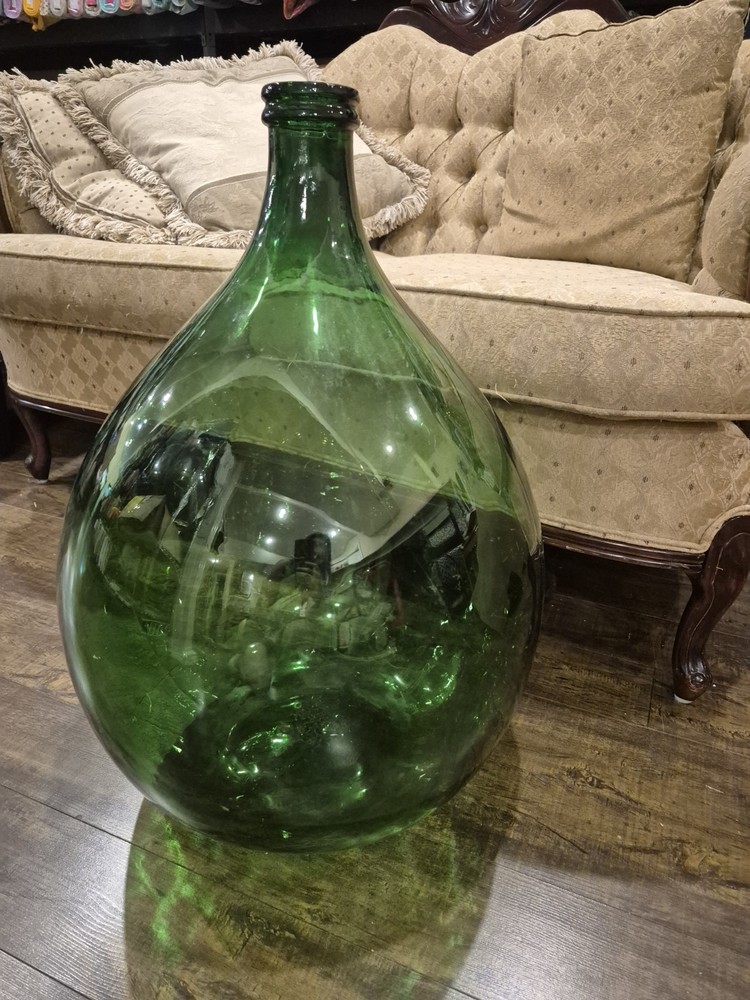 Emerald Green Glass Large Demijohn Wine Bottle Carboy EUC