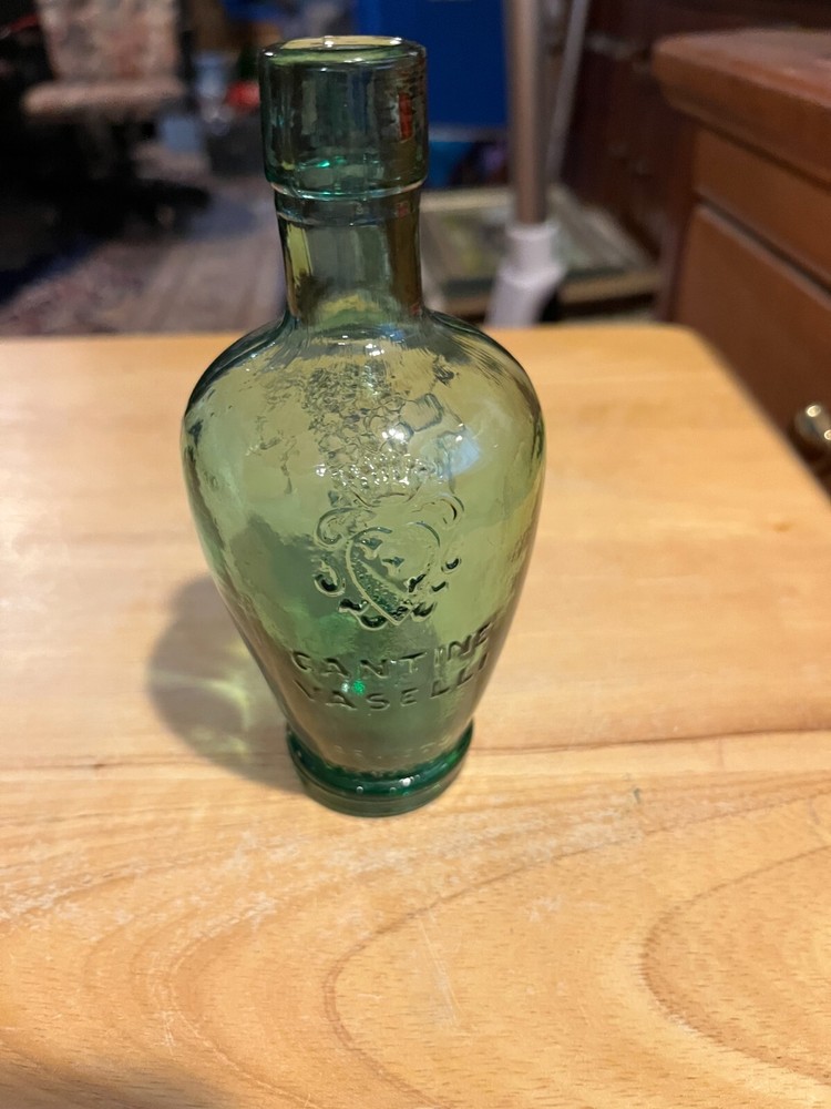 Vtg Cantine Vaselli Orvieto Clear Blue Green Wine Bottle 6&Prime; H Orvieto