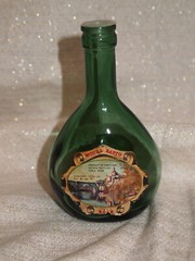 2 Small Vintage Green Glass Rose Bela & Moura Basto Wine Empty Bottles Portugal