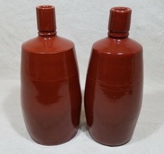 GERMANY STONEWARE EMPTY WINE BEER BOTTLE DECANTER GLAZE BROWN LOT OF 2 VTG RETRO