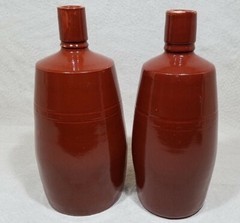 GERMANY STONEWARE EMPTY WINE BEER BOTTLE DECANTER GLAZE BROWN LOT OF 2 VTG RETRO