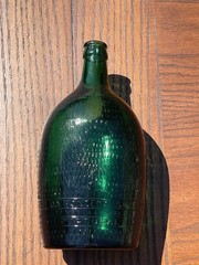 Vintage JM da Fonseca Portugal Textured Green Glass Bottle Fish Scale Pattern