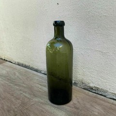 Antique French Green Glass Wine Bottle 1920s Vintage Hand Blown 0803221