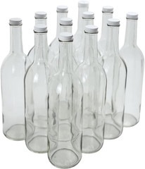750Ml Clear Glass Wine Bottles with White Metal Screw Caps (Pack of 12) | Empty