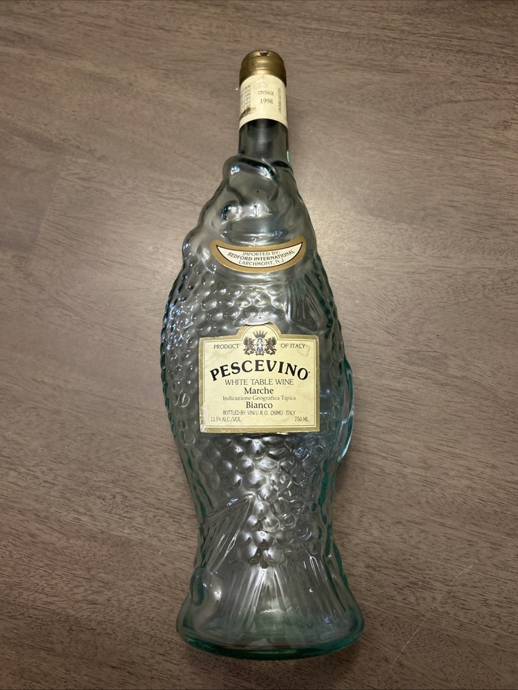 VINTAGE 13”FISH Sculptured Shaped Light Green Glass Wine Bottle Empty Pescevino