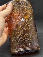 Vintage Bardenheier&rsquo;s Wine Amber Glass Embossed Pint Flask Bottle 1930s-1950s