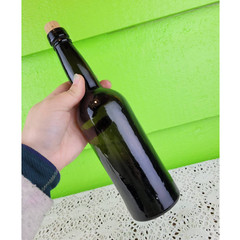 Antique 1800s – 1900s Blown Wine Liquor Dark Green Glass Bottle 10&Prime; Tall w/ Cork