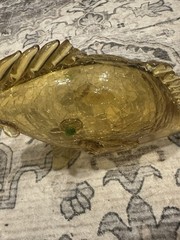Vintage Italian Handblown Amber Crackle Glass Orvieto Wine Fish Decanter Empty