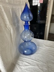 Vintage Blue Mid Century Beehive Bubble Pier One Glass Decanter W Flame Stopper