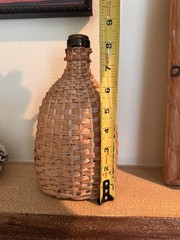 Vintage 8.5” Wicker Wrapped Brown Glass Wine Liquor Bottle Willow Basket