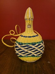 Vintage Viresa Green Glass Bottle Plastic Wicker Hand Woven Made In Spain