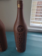 2 Kindzmarauli Georgian Ceramic Clay Pottery Red Wine Bottle Empty 3-D Design