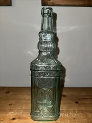 Collectable Aqua Ice Blue Bottle Decanter Wine Square Bottle 12in Tall