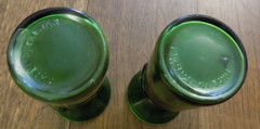 Vtg lot 2 Emerald Green Mold Blown Glass Wine 6&Prime; Carafe Seal Bottle 1/2 Litre