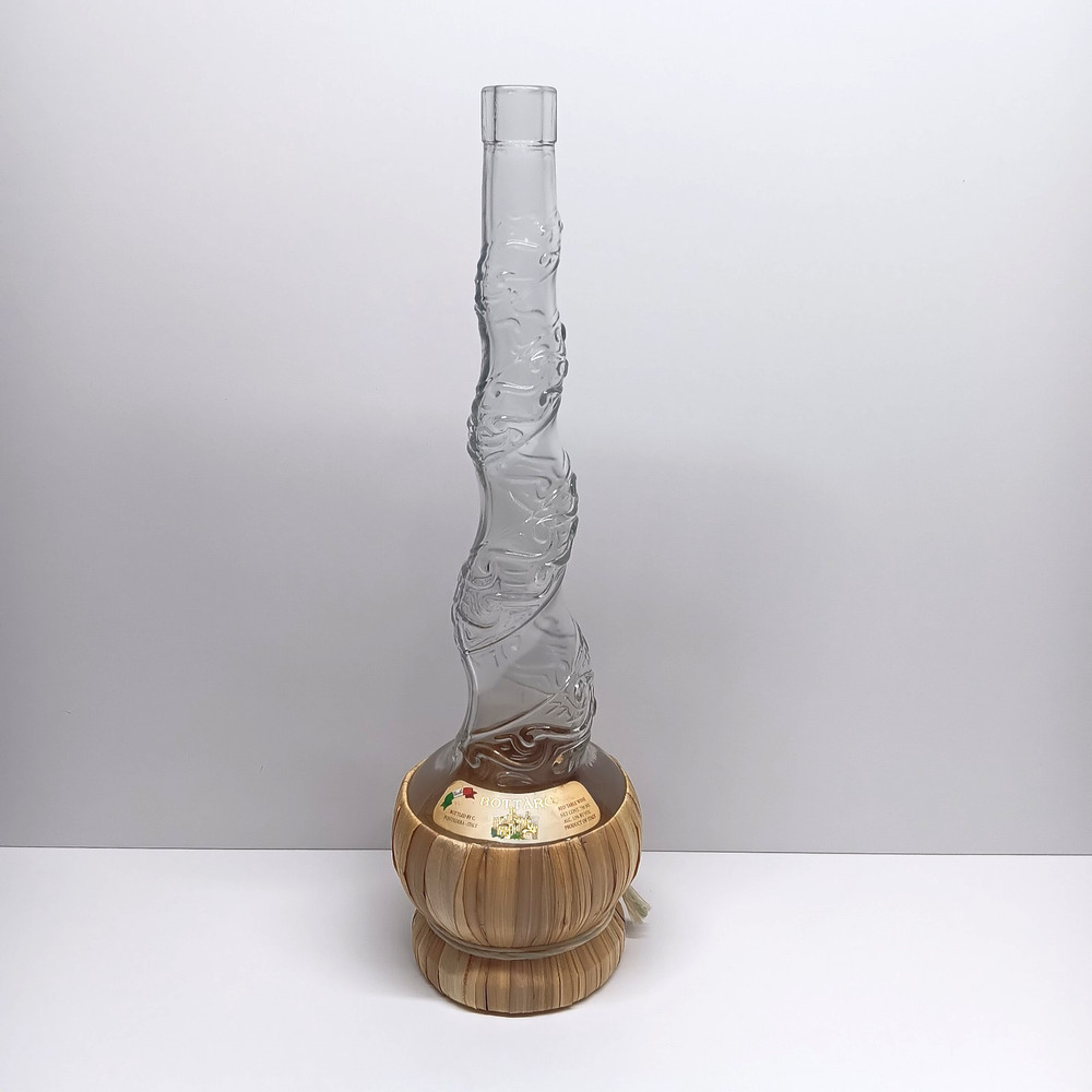 Empty Bottaro Green Spiral Glass Wine Bottle Italy 15.5&Prime; With Raffia wrap