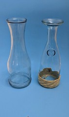 2 Vintage 1L Glass Carafes- Paul Masson & Fleur De Lis Stamp W/Rope Bottom