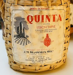Vintag 1959 Quinta Lisbon Wine Portugal Wicker Wrapped Empty Glass Wine Bottle