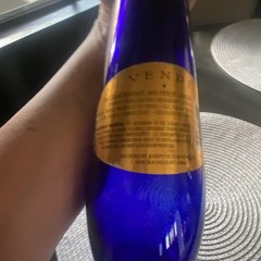 Blue Glass Wine Bottle, Blue Color, with Label VEND / Vendange
