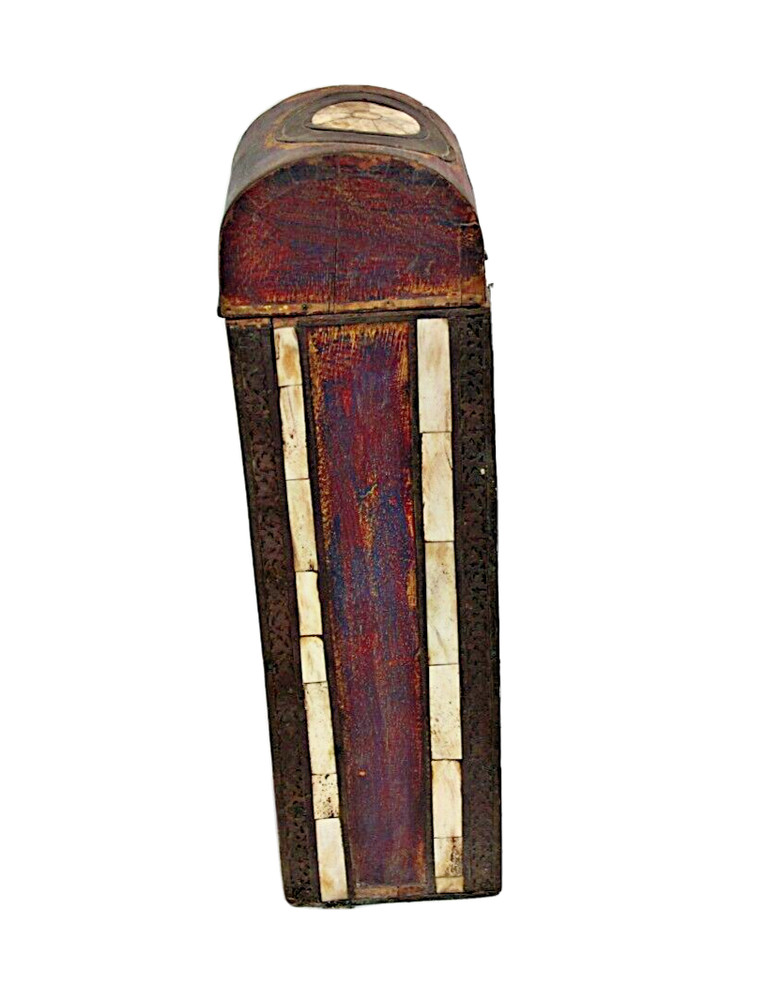 Bone Inlay Wine Bottle Box: Handcrafted Brass & Wood Vintage Decor
