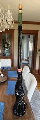 VINTAGE New Italian Green Glass CHIANTI Wine Bottle Warrior Design 44&Prime; Tall