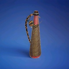Wicker Scoubidou Wrapped Wine Bottle Boho Barware Mid Century Spain 15.5&Prime; Tall