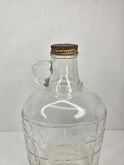Vtg 1/2 Gal. Glass Wine Decanter Embossed Grape/Vine Design Bottle w/Lid Handle