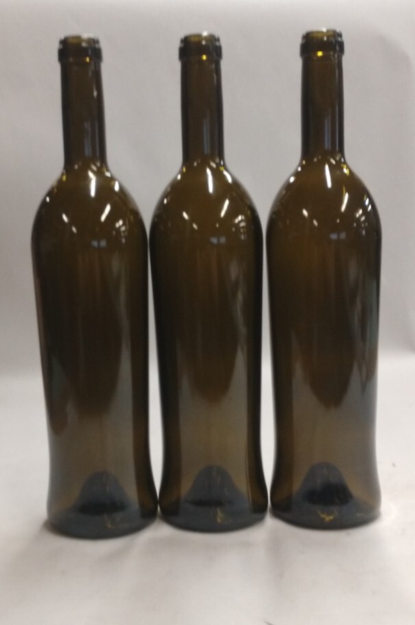 lot of 3 – 750ml Bordeaux indented antique green empty wine bottles – new