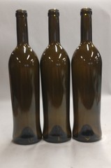 lot of 3 – 750ml Bordeaux indented antique green empty wine bottles – new