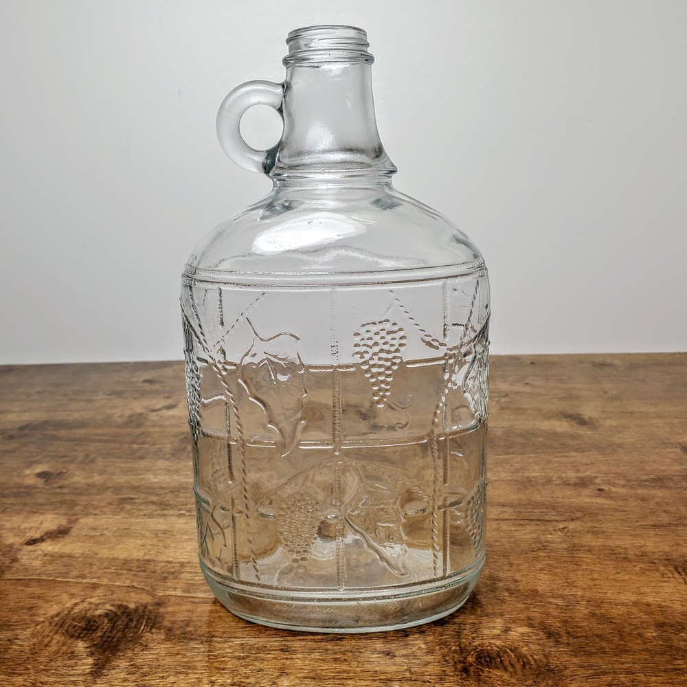 Vintage Ball Embossed Glass Wine Decanter Half Gallon Bottle Grape Design Jar