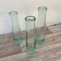 Antique French Glass Milk Bottles Green Tinted Set 3 Vintage 1920s 2509247