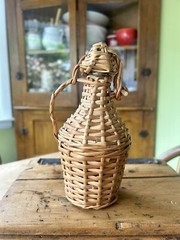 VINTAGE Wicker Covered Wine Bottle~SMALL 7”~MINT CONDITION*ORIGINAL CORK~Ex COND