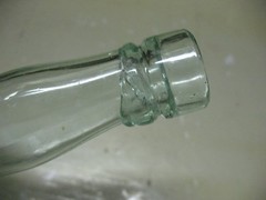 ANTIQUE WINE / LIQUOR BOTTLE BLOWN / SPUN APPLIED TOP AQUA GLASS