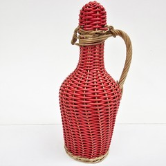 Vintage Scoubidou? Red Wine Bottle Plastic Woven Wicker