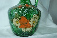 Hand Painted strawberries floral Half Gallon Glass Jug Wine Bottle Folk Art