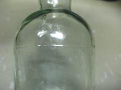 ANTIQUE WINE / LIQUOR BOTTLE BLOWN / SPUN APPLIED TOP AQUA GLASS