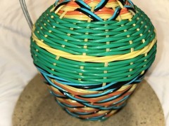 Vtg Viresa Plastic Woven Wicker Wine Bottle Metal Handle- Empty 12&Prime; No Cap