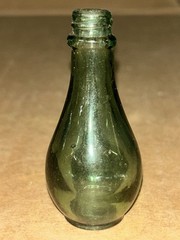 Antique Unbranded 3” Sea Moss Green Torpedo Hand Blown Glass Bottle