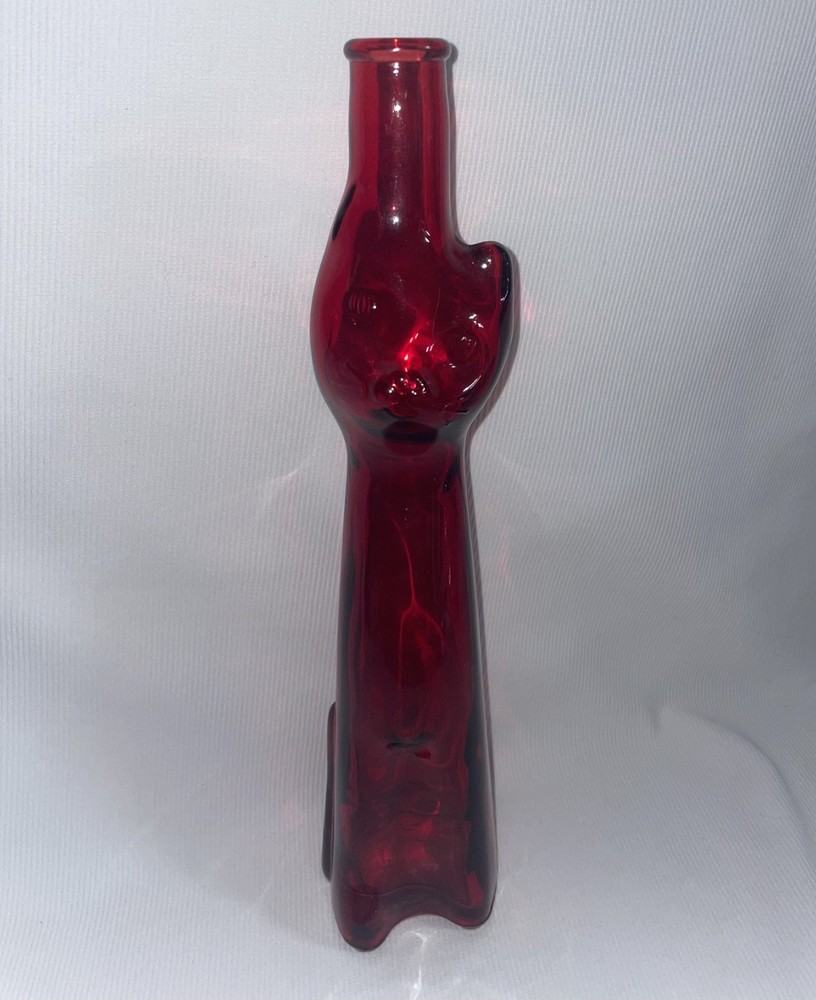 Moser Riesling Red Glass Cat Empty Wine Bottle No Stopper 2011 13 Inches High
