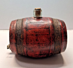 Rare Old Leather Wrapped Wine Barrel,Cork Top Glass Keg & Brass Tap,Vinegar Jar