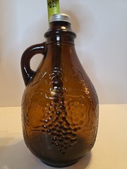 Vintage Maywood Glass Brown Wine Jug with Screw Lid Grape Design