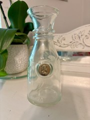 Wine Glass Carafe Decanter Raised Faux Gold Finish Medall Italy Vintage