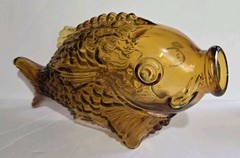 Lg Vintage Amber Glass Italian Fish Wine Decanter Bottle 15&Prime;
