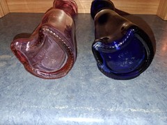 Vtg Riesling Wine Collectible Pair Of Cat Bottles-Cobalt Blue & Pink-Very Clean!