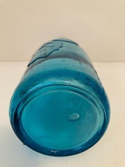 AM Turquoise Embossed Grapes and Leaves Glass Wine Bottle 11 3/4&Prime; Tall