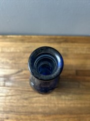 VTG Cobalt Blue European Wine Bottle With Embossed Grapes And Leaves 12” X 3.25”