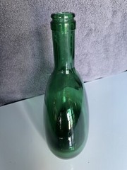 Emerald Green Glass Oval Bottle 8” Tall Marked On Bottom Vintage