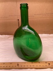 Emerald Green Glass Oval Bottle 8” Tall Vintage Bocksbeutel 313 8A decanter